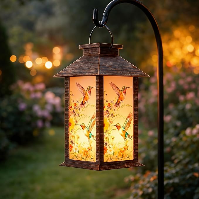 Solar Lanterns Outdoor, Waterproof Garden Hummingbird Solar Lantern, 13" Outdoor Lantern with LED Flickering Flameless Candles, Lanterns for Women Mom Gifts Decorations for Porch, Yard, Patio