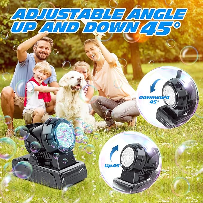 Bubble Machine – 10-Hole Automatic Bubble Blower, 20000+ Bubbles Per Minute, Plug-in or Battery Operated, Portable for Kids, Outdoor Parties, Weddings & Birthdays