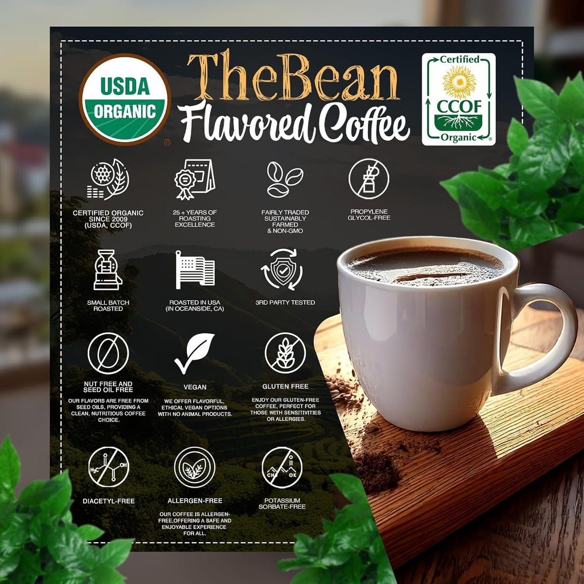 The Bean Organic Coffee Co. Pumpkin Spice, Medium Roast, Ground, 2 x 1 lb | Warm cinnamon, nutmeg, and clove spice. Organic ground coffee. Medium Roast. 2 x 1 lb.