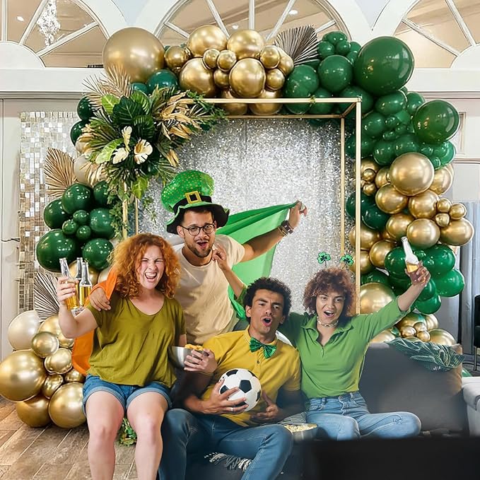 60pcs St. Patrick's Balloons, 12inch Green and Gold Latex Balloons for St. Patrick's Day, Jungle Safari Birthday, Christmas Party Decorations (With Ribbons)