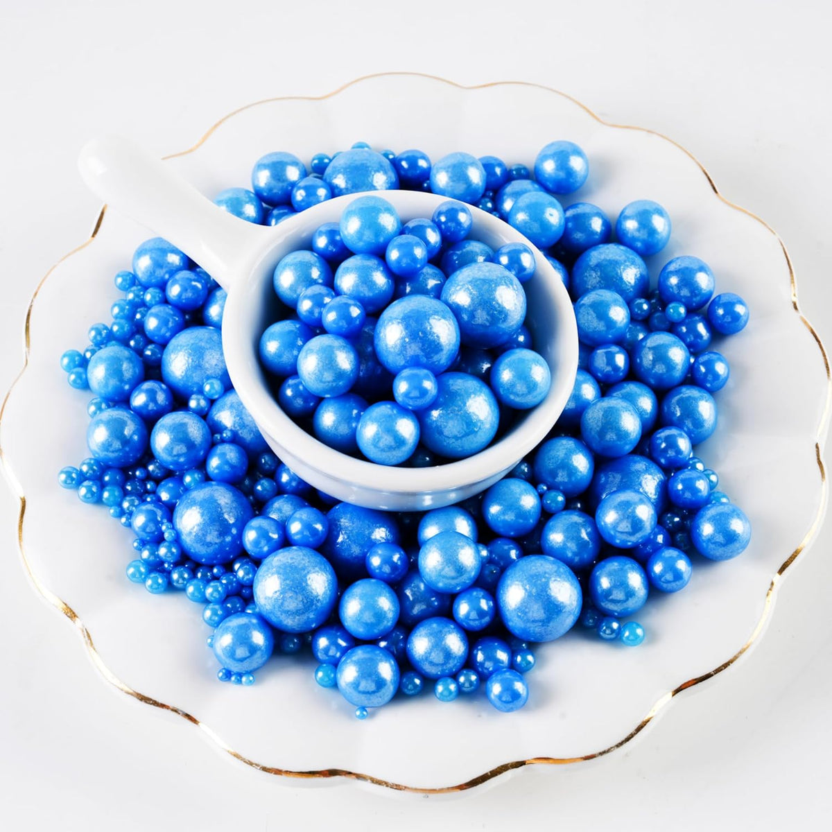Kasvan Royal Blue Pearl Sugar Sprinkles - Edible Candy Pearls 130g/4.58 Oz, Mix Size, Baking Cake Decorations