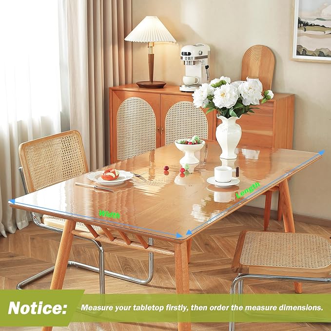 Clear Table Protector 40 x 96 Inch, 1.5mm Thick Plastic Table Cover, Waterproof PVC Clear Table Cover Protector, Desk Protector Mat, Writing Desk Pad for Desktop, Coffee & Dining Room Table