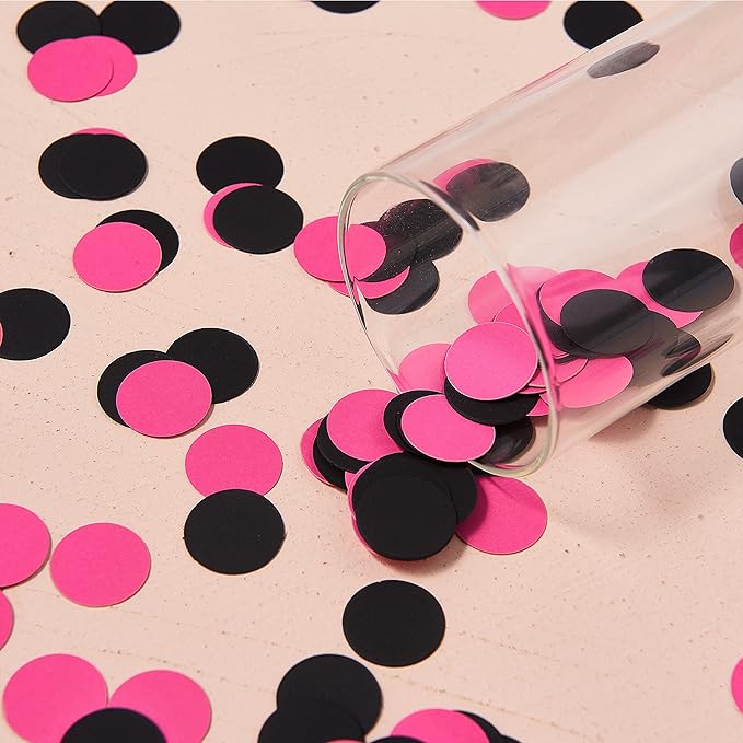 200pc Hot pink Black Paper Table confetti, Circle Dots Glitter Party Table Confetti for Wedding Baby Shower Birthday Party Decoration Suppiles Table Decoration 1 Inch