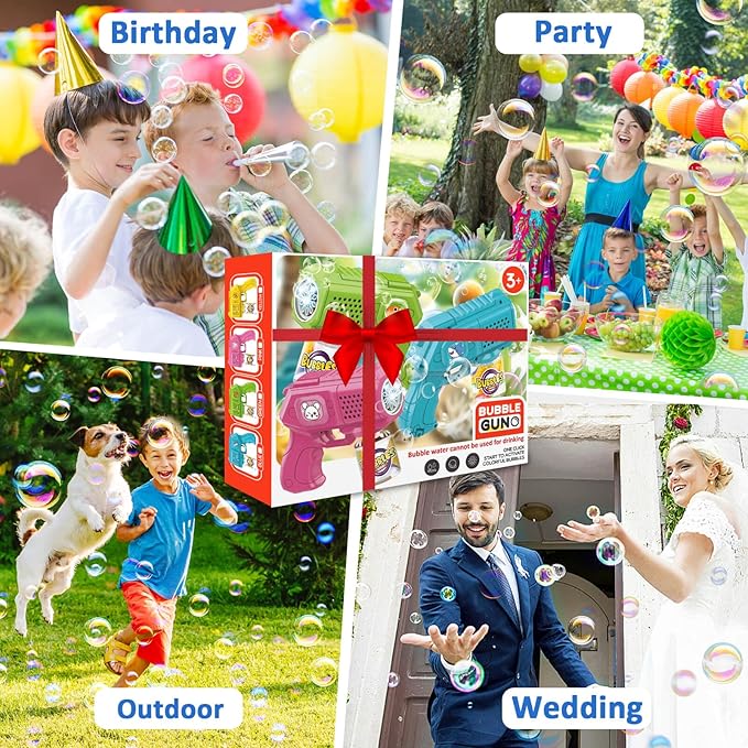 Bubble Guns with Bubble Solution- 3 Pack, Bubbles Gun, Blaster, Blower, Maker, Machine for Boys Girls, Birthday Gifts for Ages 3 4 5 6 7 8 Year Old Kid, Outdoor Toys for Toddlers, Party, Wedding