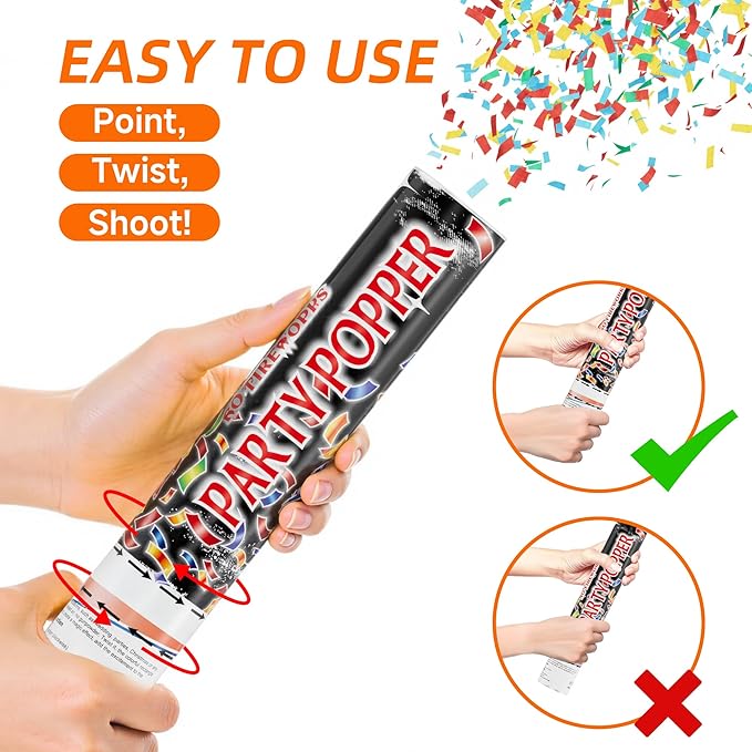 6 Pack Biodegradable Confetti Cannon Poppers, Confetti Shooter, Party Popper for Celebration, Birthday, Graduation, New Year's Eve Party