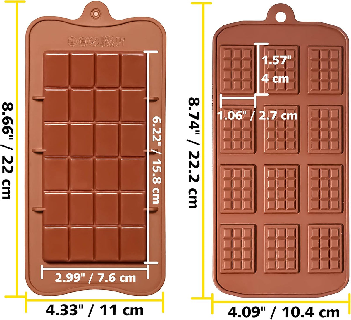 Anaeat Silicone Break Apart Chocolate Molds, Set of 4 Flexible Non-Stick Silicone Candy Protein and Energy Bar Molds for Mini Rectangle Chocolates