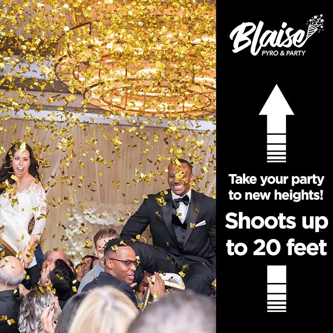 Blaise Pyro & Party Gold Confetti Poppers - Easy to Use Paper Confetti Poppers for Weddings, Birthdays, Anniversaries & More - Colorful Confetti Cannon for Memorable Photos - 2 Pack, 12 Inch
