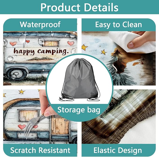 Picnic Table Cover with Bench Covers and Bag, Camping Essentials, Camper Forest Wooden Grain Outdoor Table Covers, Waterproof Windproof, Fitted Tablecloth Cover with Elastic Edge, 3 PCS, 30x96 Inch