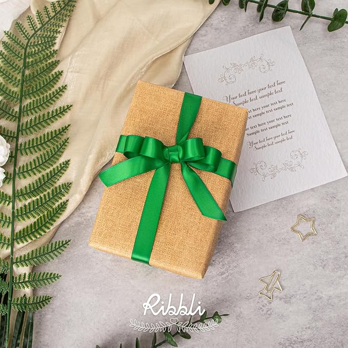 Ribbli Emerald Green Satin Ribbon 5/8 inch x Continuous 25 Yards,Double Faced Satin Use for Craft, Gift Wrapping, Christmas Ornaments, Hair Bows, Bouquet Bows