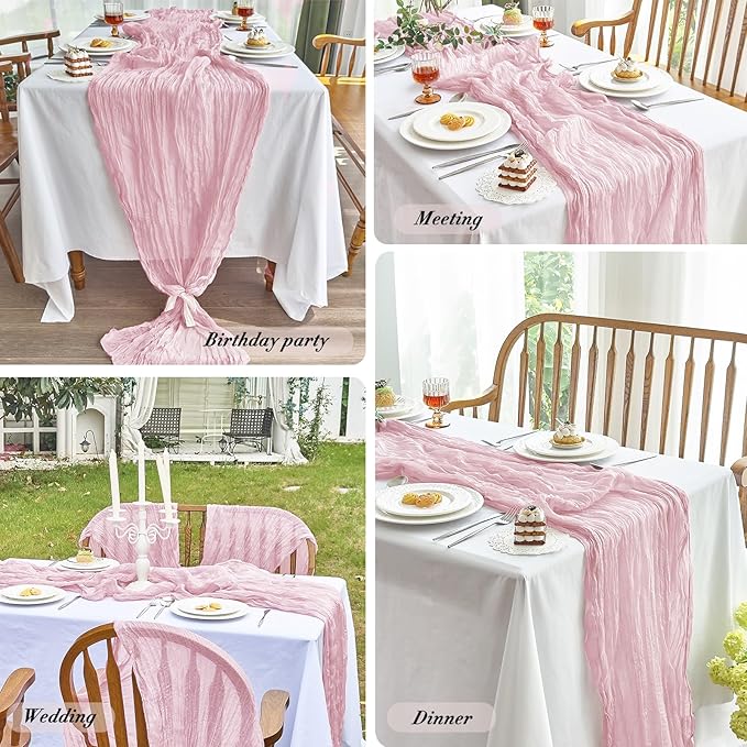 IVAPUPU 6 Pcs Cheesecloth Table Runner - 10ft Pink Spring Boho Gauze Cheese Cloth Table Runners for Baby Shower Decorations Wedding Party Summer Garden Farmhouse Decor