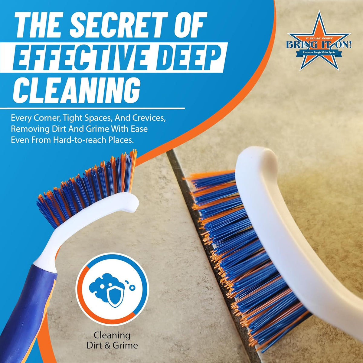 Bring It On Grout Cleaning Brush – Crevice Cleaning Brush with Stiff Nylon Bristles – 8-inch Heavy-Duty Grout and Tile Cleaner Brush
