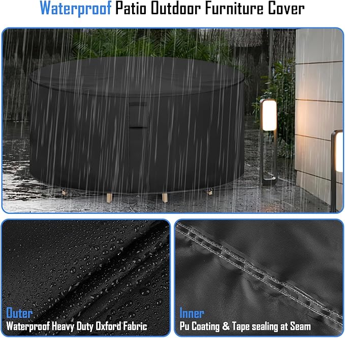 Round Patio Furniture Covers Waterproof, 84 Inch High Outdoor Round Table Cover, Tall Bar Height Outside Table and Chairs Set Covers for Winter, Rainproof Fadeproof - 84" Dia x 44" H