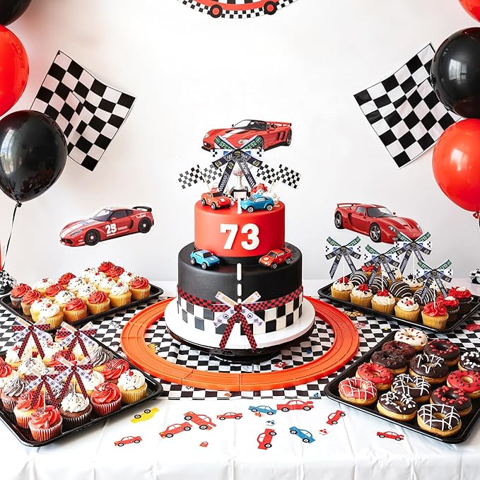 6 Pieces Racing Ribbon 3/8 Inch x 30 Yards Grosgrain Ribbons Checkered Flag Race Car Patterns Ribbon Motorsport Gift Wrapping Ribbons for Sports Awards Party Decoration Racing Events