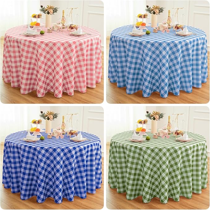 Waterproof Plaid Tablecloth Fabric - Round 120 Inch Classic Gingham Checker Table Cloth for Indoor/Outdoor Use - Buffalo Table Cover for Picnics, BBQs, and Parties
