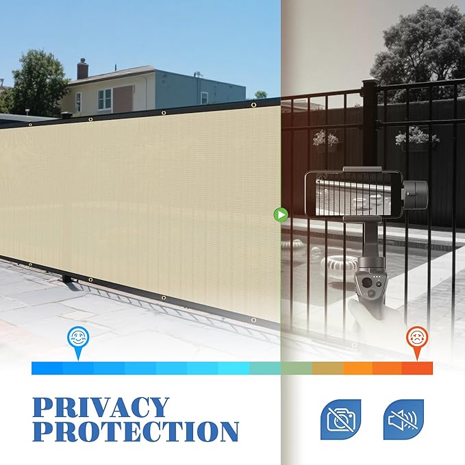 ECOOPTS 4'x182' Privacy Fence Screen Windscreen with Copper Grommets, Fit for Commercial Fence and Residential Garden Outdoor 90% UV Blockage, Cable Zip Ties Included (Beige)