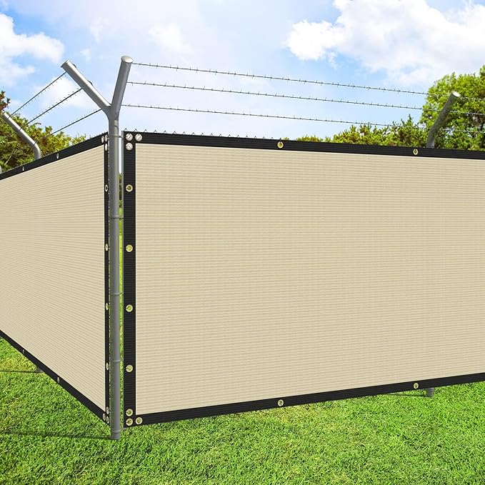 ECOOPTS 4'x128' Privacy Fence Screen Windscreen with Copper Grommets, Fit for Commercial Fence and Residential Garden Outdoor 90% UV Blockage, Cable Zip Ties Included (Beige)