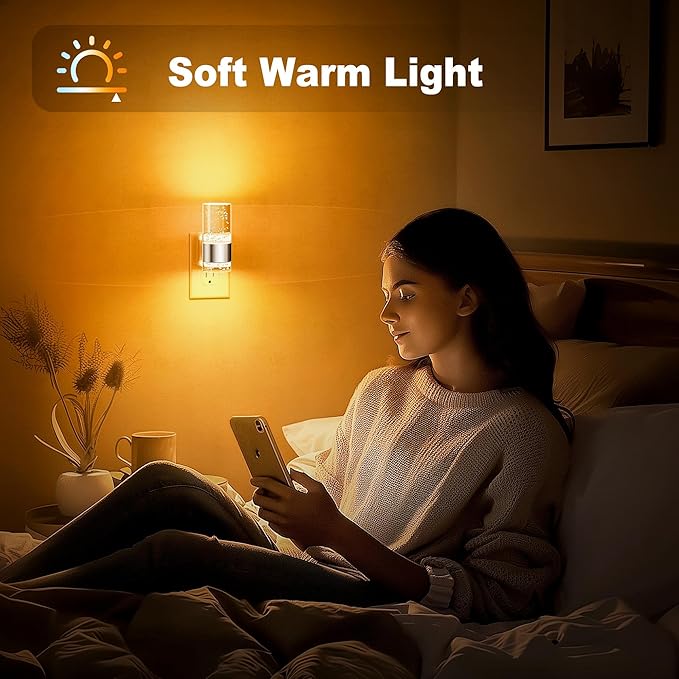 JandCase Night Light, Automatic Night Lights Plug into Wall, 2 Pack Dimmable LED Night Light with Adjustable Brightness, Night Lights Plug in with Auto Light Sensor, Amber for Bathroom Hallway Decor