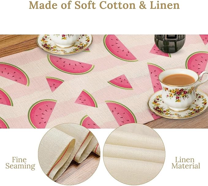 Fruits Table Runner, Tasty Summer Fruit Watermelon Stripes Fun Art Print Table Runner for Kitchen Dining Party Holiday Home 13x108in