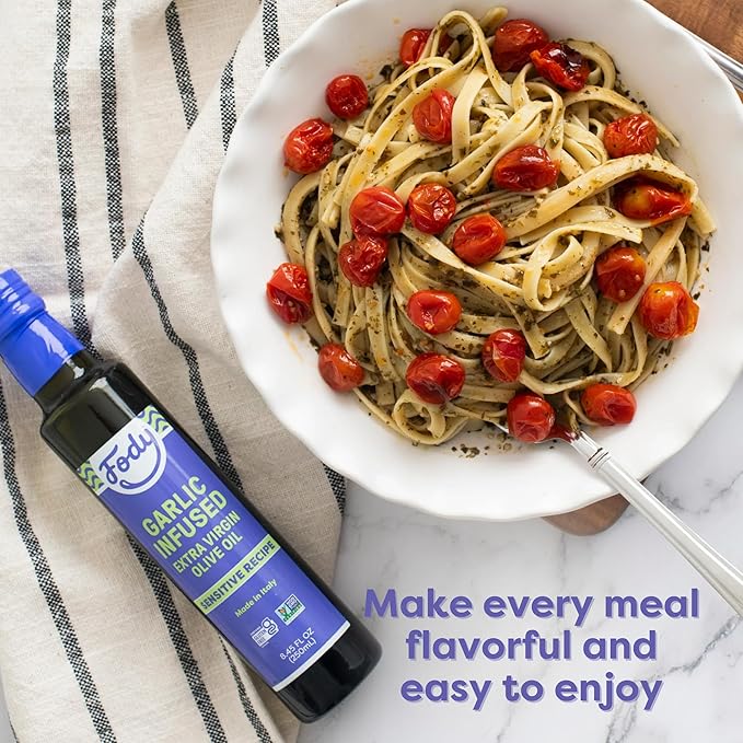 Fody Foods Garlic Infused Extra Virgin Olive Oil, 8.45 Oz, Low Fodmap Certified, Gut & IBS Friendly, Cold-Pressed, Vegan, Non-GMO, Gluten Free