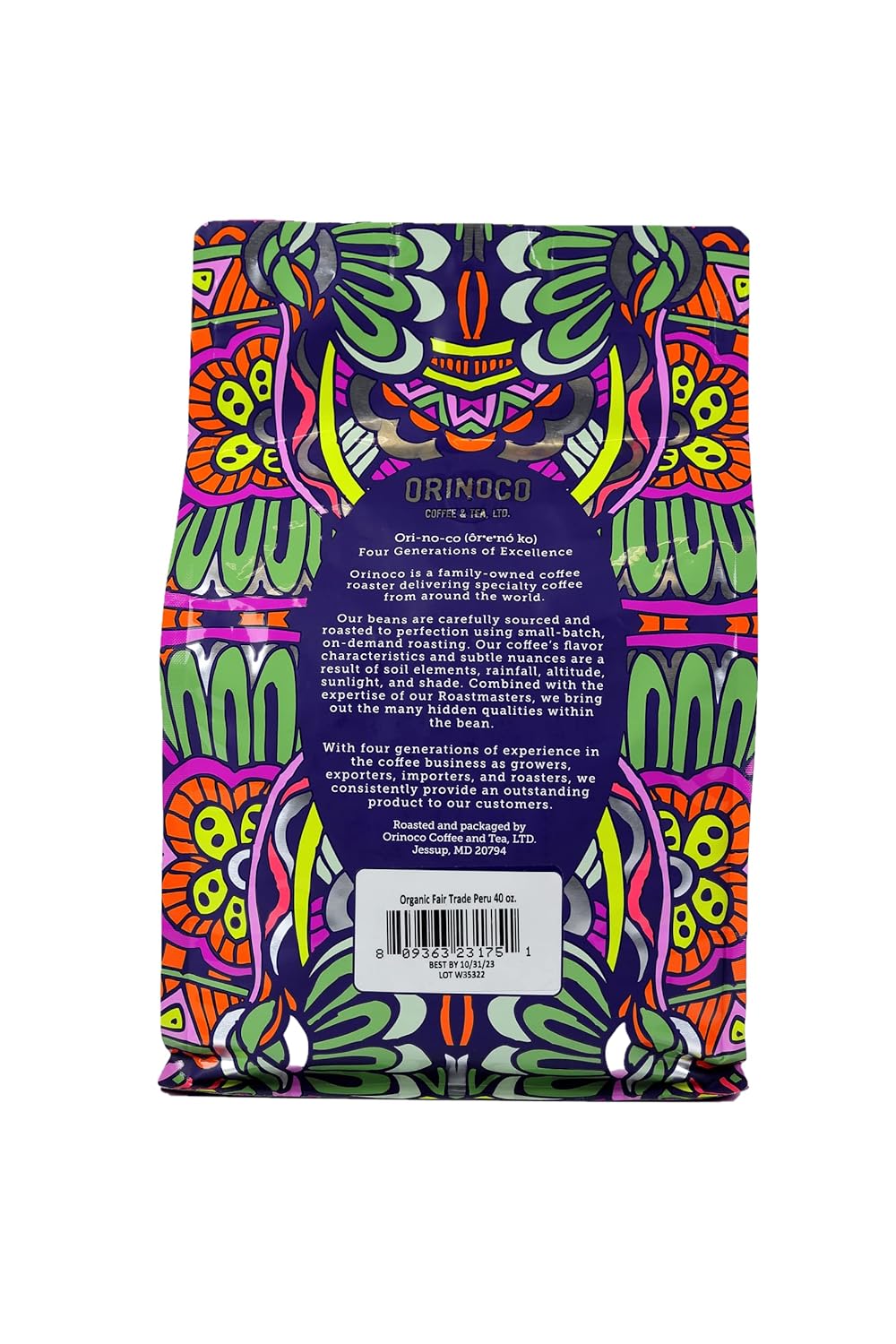 Orinoco Organic Fair Trade Peru 2.5lb bag, Medium Roast, Whole Bean Coffee, 100% Organic Fair Trade Arabica beans
