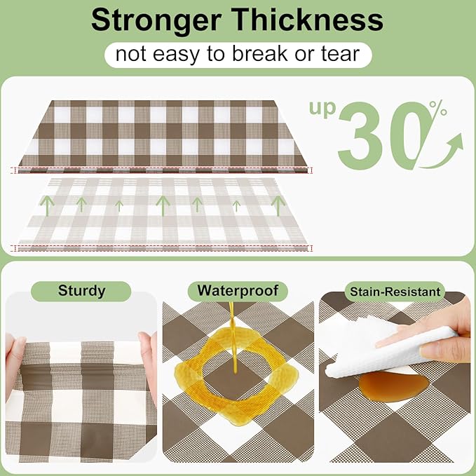Smiry 6 Pack Brown Gingham Disposable Tablecloths - 54" x 108" Heavy Duty Plastic Table Cloth, Waterproof Buffalo Plaid Table Covers for Picnic, Banquets, Outdoor Parties