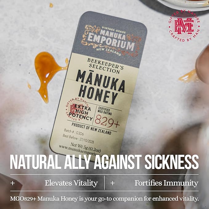 Manuka Emporium Raw Manuka Honey Packets MGO 829+, 24 x 0.18oz Extra-Potent Snaps, Certified Monofloral New Zealand Honey
