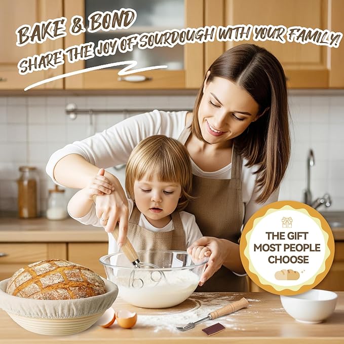 Bread Proofing Basket, Kikcoin Banneton Bread Proofing Basket Set of 2, 9 Inch & 10 Inch Round Sourdough Proofing Basket with Linen Liner, Bread Lame