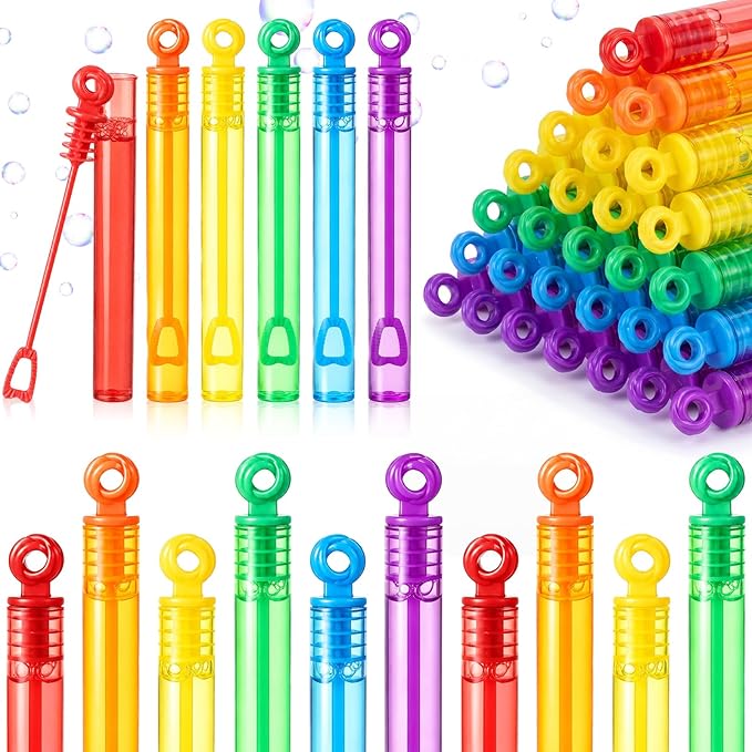 Lunmon 120 Pcs Rainbow Mini Bubble Wands Bulk Neon Bubble Party Favors Toys Gift for Kids Toddler, Summer Beach Pool Birthday Party Supplies, Goodie Bag Stuffer Fillers, Outdoor Event Classroom Prizes