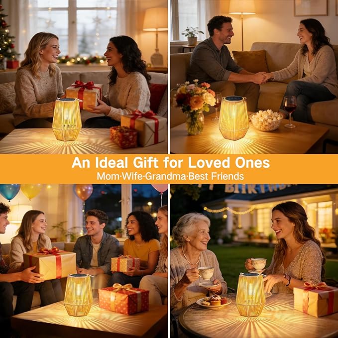 Solar Lanterns Outdoor Waterproof, Hanging Rattan Woven Solar Lights with Auto On/Off, Decorative Gifts for Mom Garden, Yard, Patio, Tree, Porch, Lawn, Pathway & Outside Tabletop Decor