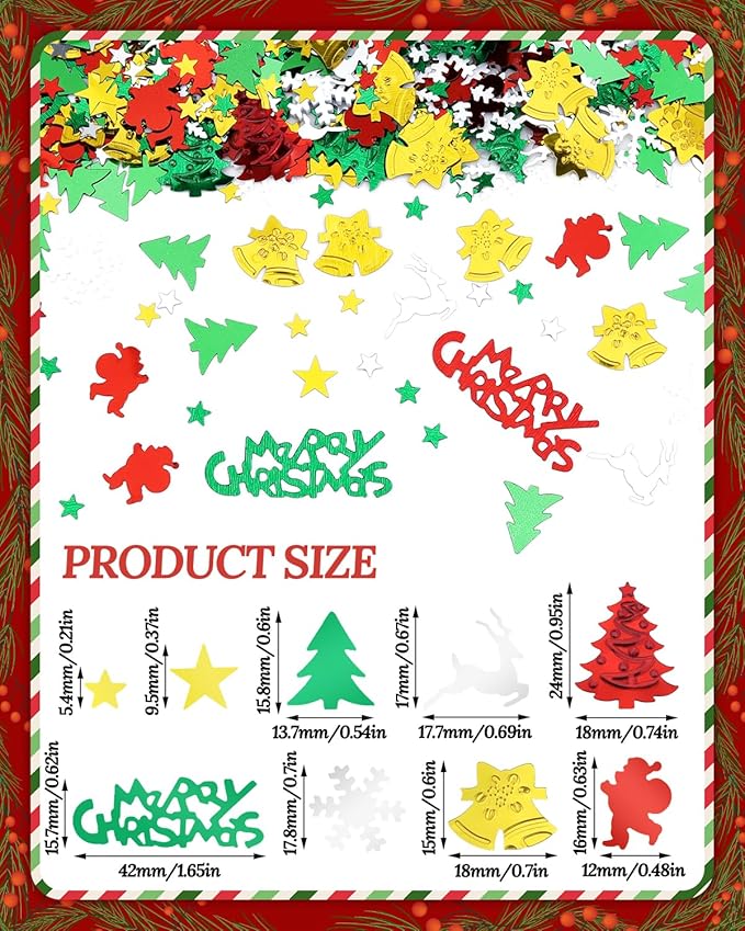 Christmas Day Glitter Confetti Sprinkles - 2.1oz, 60g Christmas Sequins Winter Wonderland Santa Festive Party Supplies, Santa Claus Elk Snowflake Metallic Foil Sequins for Xmas Table Decor