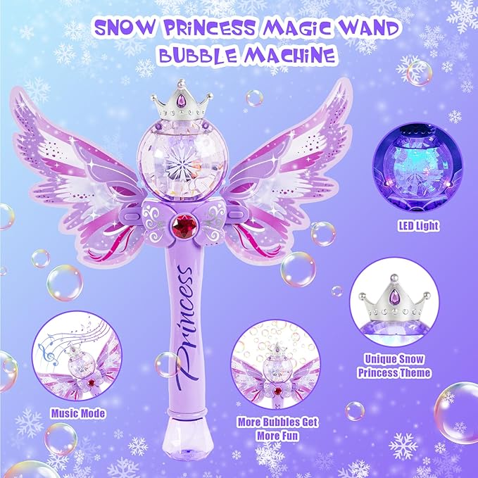 Princess Bubble Wands for Kids,Light Up & Musical Bubble Machine,Bubble Blower,Bubble Maker,Gift for 3 4 5 6 7 8 Year Old Girls,Outdoor Birthday Party Bubble Toy for Toddlers.(Light Purple)