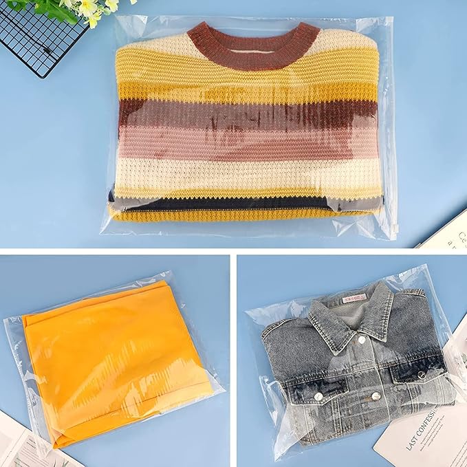 Clear Zipper Bags Resealable for Clothes, 3 Mil Thick 10x13 inch Large Plastic Mailers Travel for Clothing, 100 Pcs Self Seal Apparel Poly Bags for Sweaters, Jeans Shipping