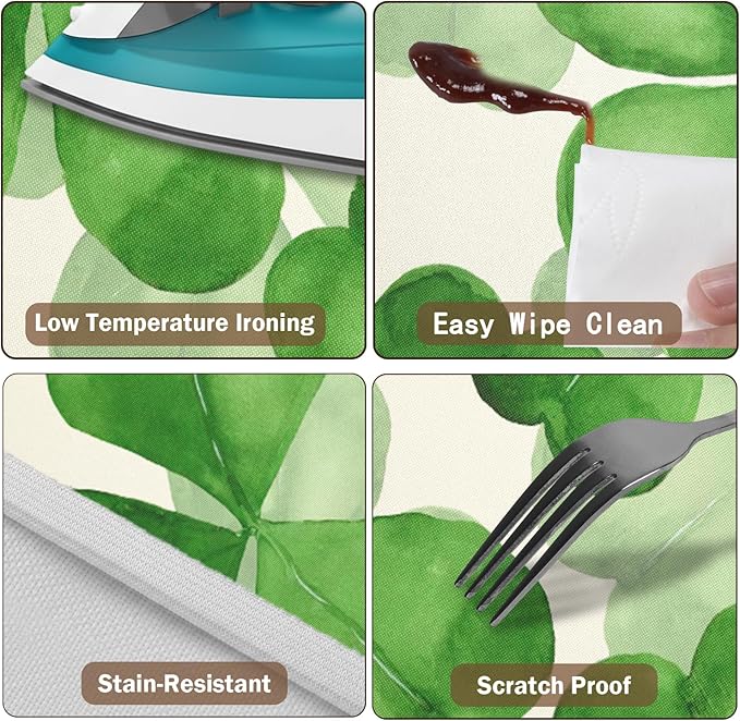 St Patricks Day Round Fitted Tablecloth with Elastic Spring Green Watercolor Shamrock Circle Table Cloth for 36-40" Tables Waterproof Washable Clover Leaf Floral Table Cover for Outdoor Picnic Dining