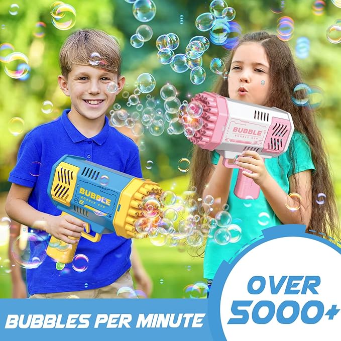 Dolanus Bubble Gun 2 Pack with 2 Bottles Bubble Solution, 40-Hole Light Up Dip Bubble Machine for Kids, Bubble Toy for 3 4 5 6 7 8 Years Old Boys Outdoor Indoor Kid Birthday Wedding Party(Blue&Pink)