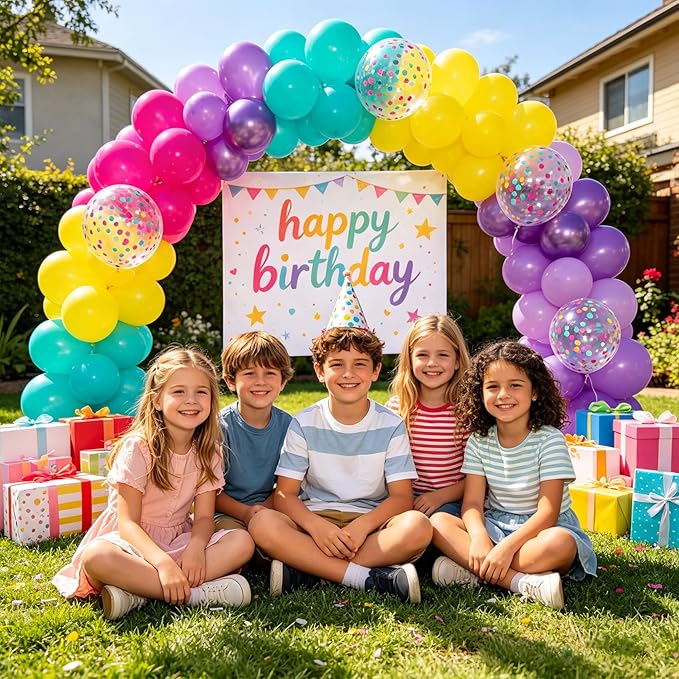Pink Blue Purple Balloons 60 Pcs 12 Inches Hot Pink Metallic Purple Yellow Confetti Balloons for Kid's Theme Birthday Decoration Baby Shower Girls Party Supplies
