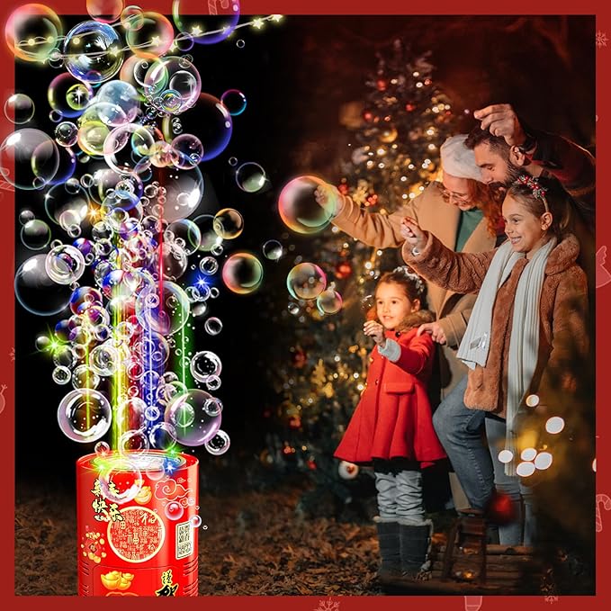 Fireworks Bubble Machine (20 Holes) with Dazzling RGB LED Lights, Automatic Sparklers Blower Toys, Portable Bubble Maker for Kids Party Wedding Christmas Chinese New Year, Birthday Balloons Decoration