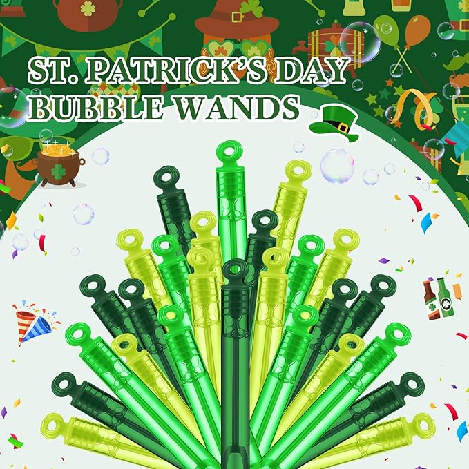 Lunmon 120 Pieces Green Party Favors Green Mini Bubble Wands Bulk Irish St. Patricks Day Toys Gift for Kids Adults Saint Patrick's Day Bubble Wands for Party Bag Stuffers Prizes