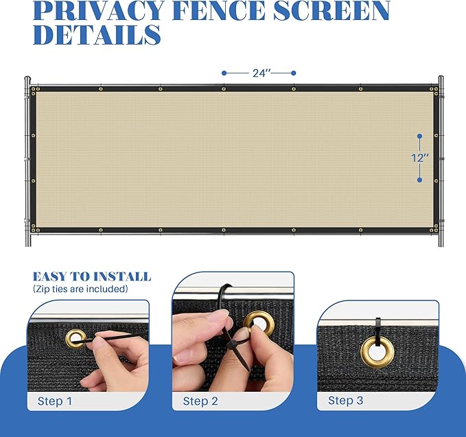 ECOOPTS 4'x248' Privacy Fence Screen Windscreen with Copper Grommets, Fit for Commercial Fence and Residential Garden Outdoor 90% UV Blockage, Cable Zip Ties Included (Beige)