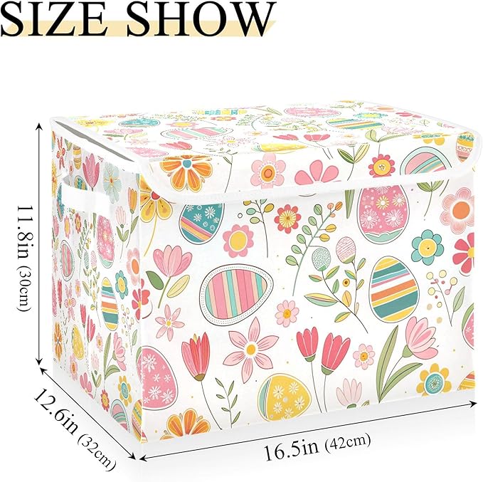 Easter Flower Eggs Storage Bins with Lids and Carrying Handle,Foldable Storage Boxes Organizer Containers Baskets Cube with Cover for Home Bedroom Closet Office