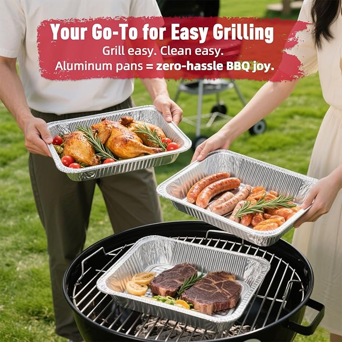 Aluminum Pans Half Size(30 Pack), 9x13, Heavy Duty Disposable Foil Pans for Baking, Roasting, Cooking, Heating, Storing, Deep Tin Foil Bakeware for Oven, Steam Table Tray, Cookware, Food Prepping