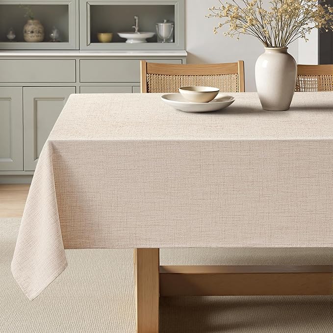 MIULEE Ivory Linen Polyester Tablecloth 52x70 Inch Spring Rectangle Table Cloth Waterproof,Stain Resistant & Wrinkle Resistant for Dining Party Wedding
