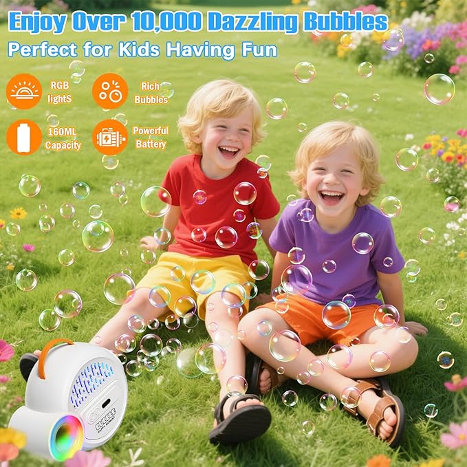 Bubble Machine for Kids Toddlers, Automatic Bubble Blower with RGB Light, 4000+ Bubbles/Min Bubble Maker with 10 Refill Packs, Easter Christmas Birthday Party Gifts for 3 4 5 6 7 8 Year Old Boy Girl