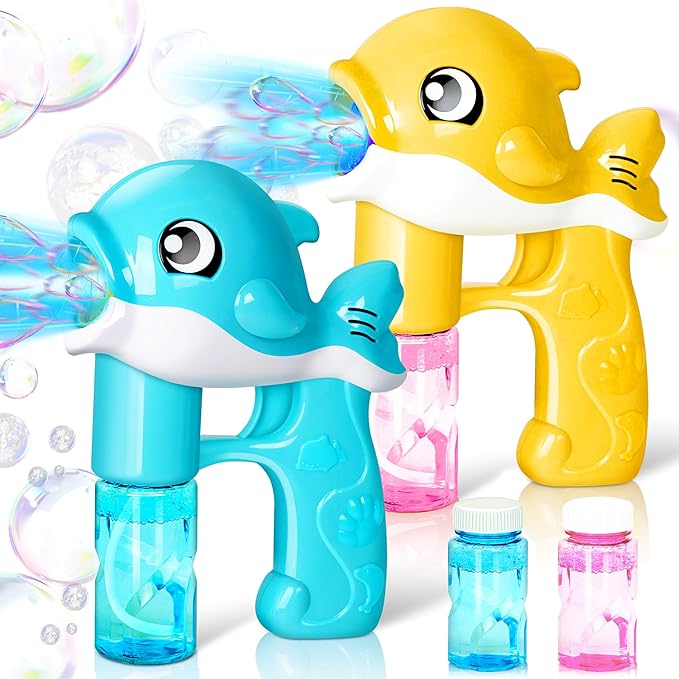 JOYIN 2 Bubble Guns, Whale Bubble Maker LED Automatic with 4 Refill Solutions for Kids, Toddlers, Summer Outdoor Toy, Party Favor