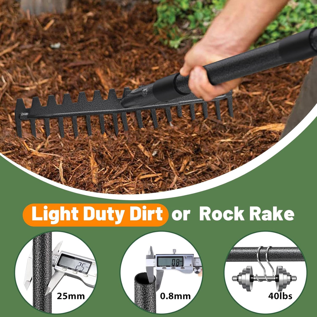 Rake, 17 Tines with 49 Inch Handle, 17 Inch Wide Heavy Duty Garden Thatch Leaf Rake for Raking Leaf Loosening Soil Gathering Mulch Leveling Rocks