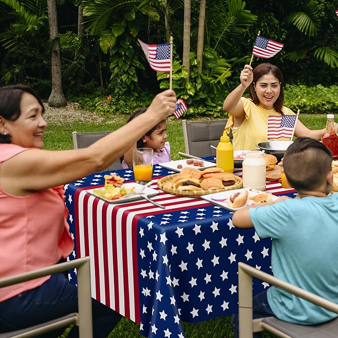 3Pcs 4th of July Tablecloths, 108" X 54" 250th Anniversary Patriotic Plastic Tablecloth, Rectangle 4th of July Table Cloth Red White Blue Tablecover, USA Party Supplies Independence Day Decorations