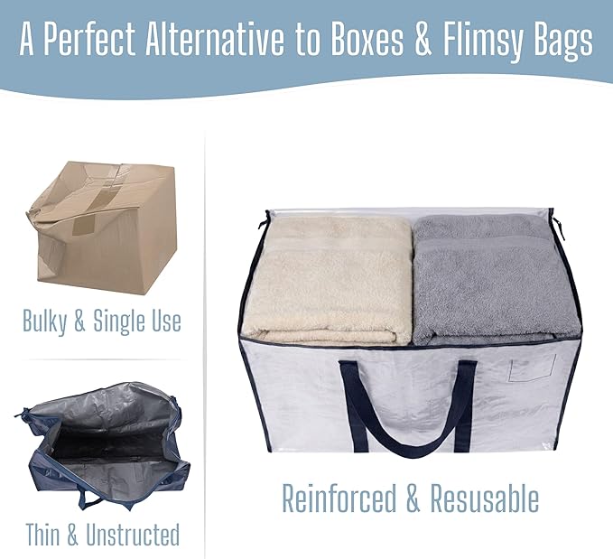 VENO 6 Pack Heavy Duty Moving Bags, Extra Large Storage Bags with Reinforced Handles & Strong Zippers, Foldable & Reusable Moving Box Alternative for Clothes & Dorm Storage
