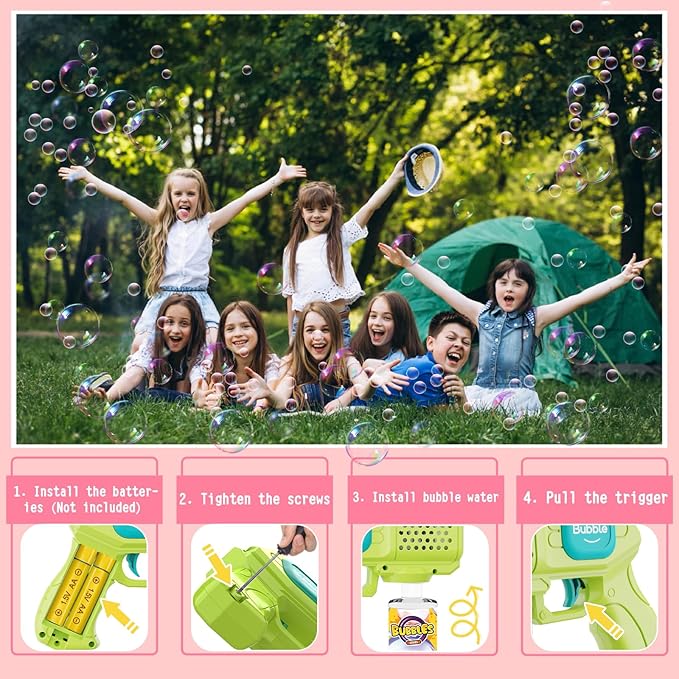 2 Packs Bubble Gun for Kids Automatic bubbele Maker with 10 Holes/Lighting/10000+Bubbles/Min Portable Bubble Machine with Bubble Solution Best Toy Gifts for Birthday/Party/Wedding