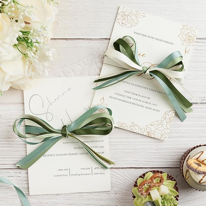Mauproy 3/8 Inch Sage Green Satin Ribbon, 4 Rolls Total 40 Yards, Double Faced Mixed Green Thin Ribbon for Gift Wrapping, Flower Bouquets, Crafts, Wedding Decorations