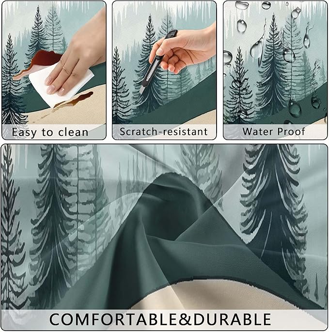 Picnic Table Cover with Bench Covers, Green Blue Camping Tablecloth Waterproof Windproof, Fitted Tablecloth Cover with Elastic Edge, for Indoor & Outdoor, Garden, Camping, 3 Pieces Set, 30x72 Inch