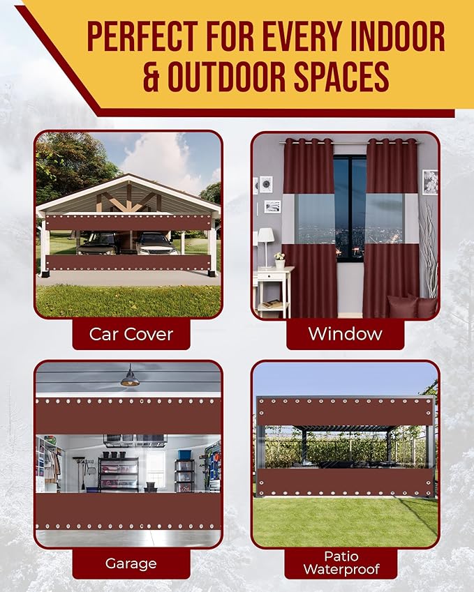 FoundGo 8'Hx10'W Vinyl Curtains for Patio,19oz Outdoor Clear Vinyl Patio Enclosure,Heavy Duty Clear Tarps Waterproof Vinyl Tarp with Grommets for Pergola, Porch,Gazebos,Balcony,-4℉ Cold Resistant
